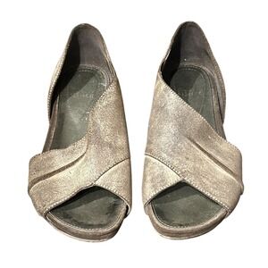 Eileen Fisher Shoes Womens Size 5 Bronze‎ Metallic Leather Flats Peep Toe Career